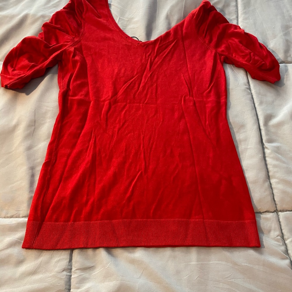 EXPRESS Red Sweater with Ruched Sleeves - Picture 3 of 4
